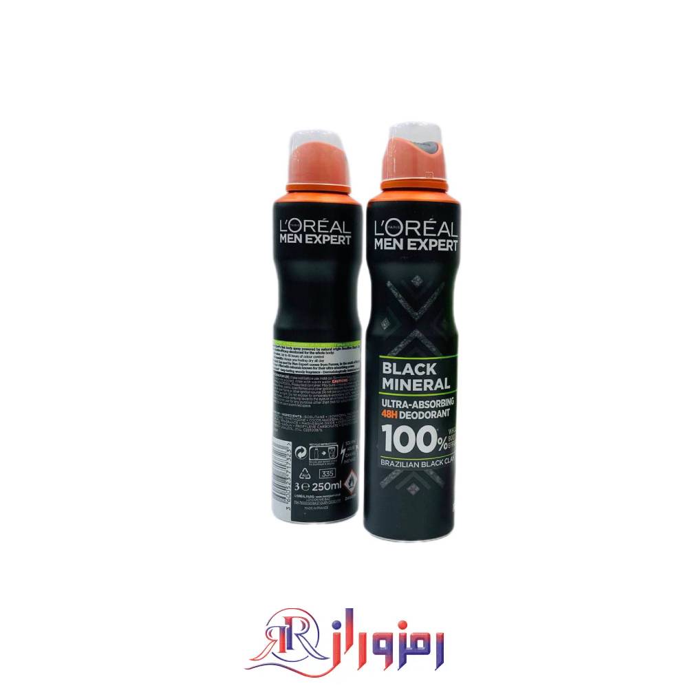 اسپری ضد تعریق مردانه لورآل مدل Black mineral حجم 250 میل،خرید و قیمت اسپری ضد تعریق مردانه لورآل مدل Black mineral حجم 250 میل
